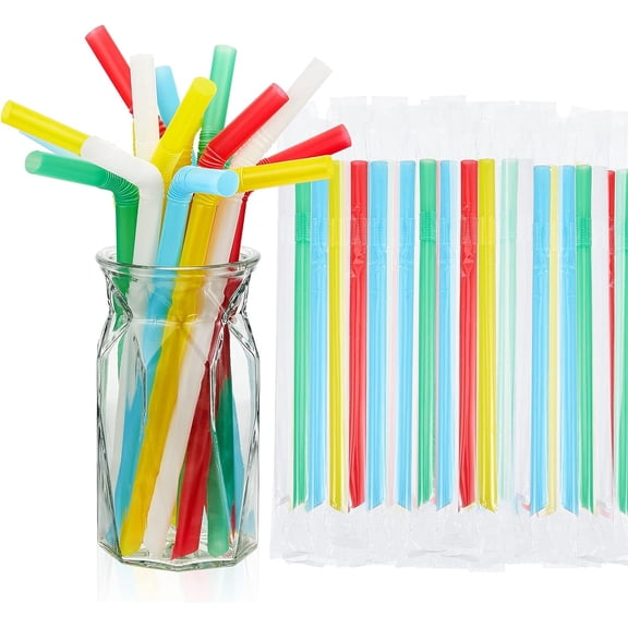 Tessco 600 Pcs 9. 06 Inch Smoothie Straws Bulk Disposable Bubble Tea Straws Plastic Large Individually Wrapped Colorful for Tall Homemade Milkshakes(Cute Style)