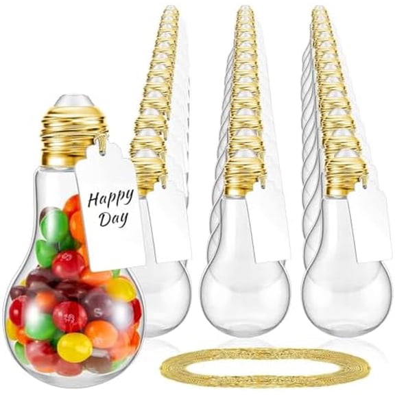 Tessco 72 Pieces 100 ml Plastic Light Bulb Jars with Card and String, Light Bulb Candy Containers Clear Candy Jars Fillable Lightbulb Ornaments for Christmas Crafts Party Favors