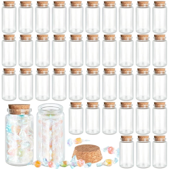 Tessco for you 48 Pcs Small Glass Cork Bottles, Spell Jars Clear Potion Bottles Bright DIY Sand Water Message Decorative Jar Party Favors (100ml) Y102