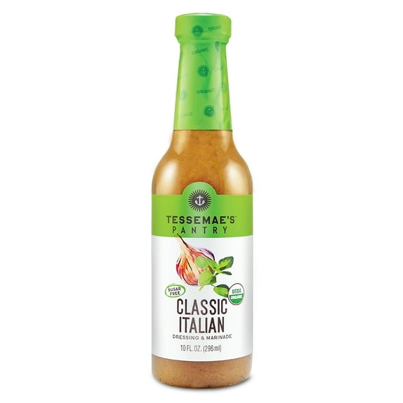 Tessemae's Organic Classic Italian Vinaigrette Salad Dressing and Marinade, 10 fl oz, Vegan, Sugar Free, Dairy Free, Gluten Free, Whole30 Approved, Keto Friendly