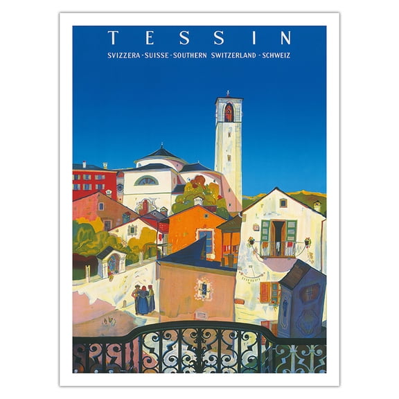 Tessin (Ticino) - Svizzera - Suisse - Southern Switzerland - Schweiz - Vintage Travel Poster by Daniele Buzzi 1943 - Bamboo Fine Art 290gsm Paper Print (Unframed) 24x32in