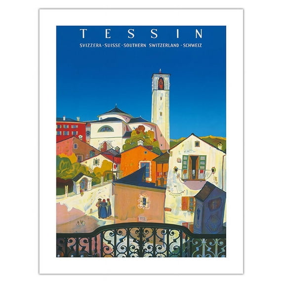 Tessin (Ticino) - Svizzera - Suisse - Southern Switzerland - Schweiz - Vintage Travel Poster by Daniele Buzzi 1943 - Bamboo Fine Art 290gsm Paper (Unframed) 17x22in