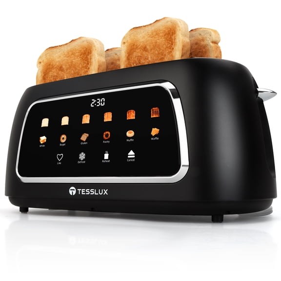 Tesslux 4 Slice Touch Screen Toaster with 1.5 Inch Wide Slots Black