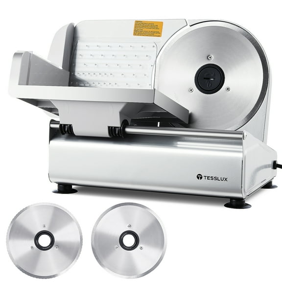 Tesslux Meat Slicer - Electric Deli Slicer, 200W, Dual 7.5" Blades, Adjustable Thickness 0-15mm, Safe Home Meat Slicer Machine with Stainless Steel and Aluminum Housing