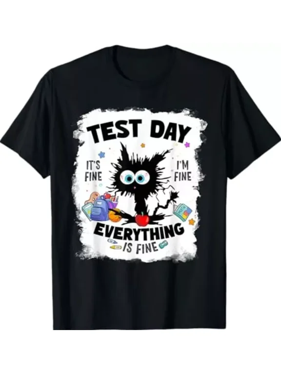 Test Day Funny Stressed Cat Teacher Student T-Shirt