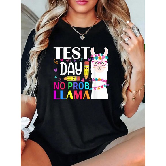 Test Day No Prob-llama Llama Teacher Testing Day Men Women Girls Kids T-Shirt