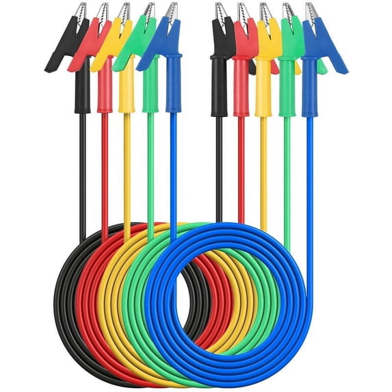 Test Lead 5pcs Test Lead Insulated Alligator Clips 15A Test Cable with Insulating Clips Flexible Copper Test Cable for Electrical Testing 5 Colors 3.3ft/1m