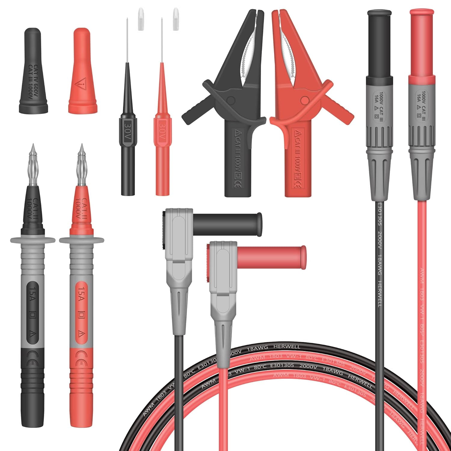 28-in-1 Multimeter Test Lead Kit - Compatible With Fluke Meters, Includes Carrying Case, Hanging Strap, Piercing Probes, Alligator Clips & More