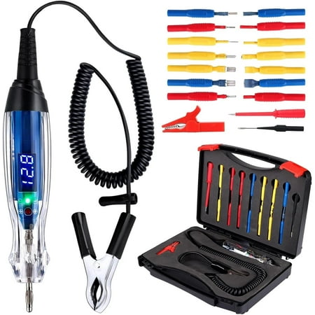 Test Light Probe Kit, 3-36V DC LED Digital Automotive Circuit Tester with Voltmeter, 18 Pieces Multi Function Auto Fuse Voltage Tester Electric Probe Test Kit with Black Carrying Case