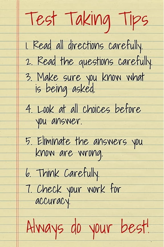 Test Taking Tips, classroom motivational poster