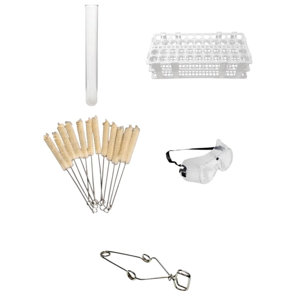 Chemistry Test Tube Kit, 44 Hole Rack 17mm, 72 Glass Tubes, Brushes & Goggles