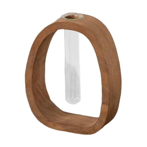 Test Tube Vase Flower Holder Wooden Base Clear Glass Unique Size for Office Living Room Bedroom Decor