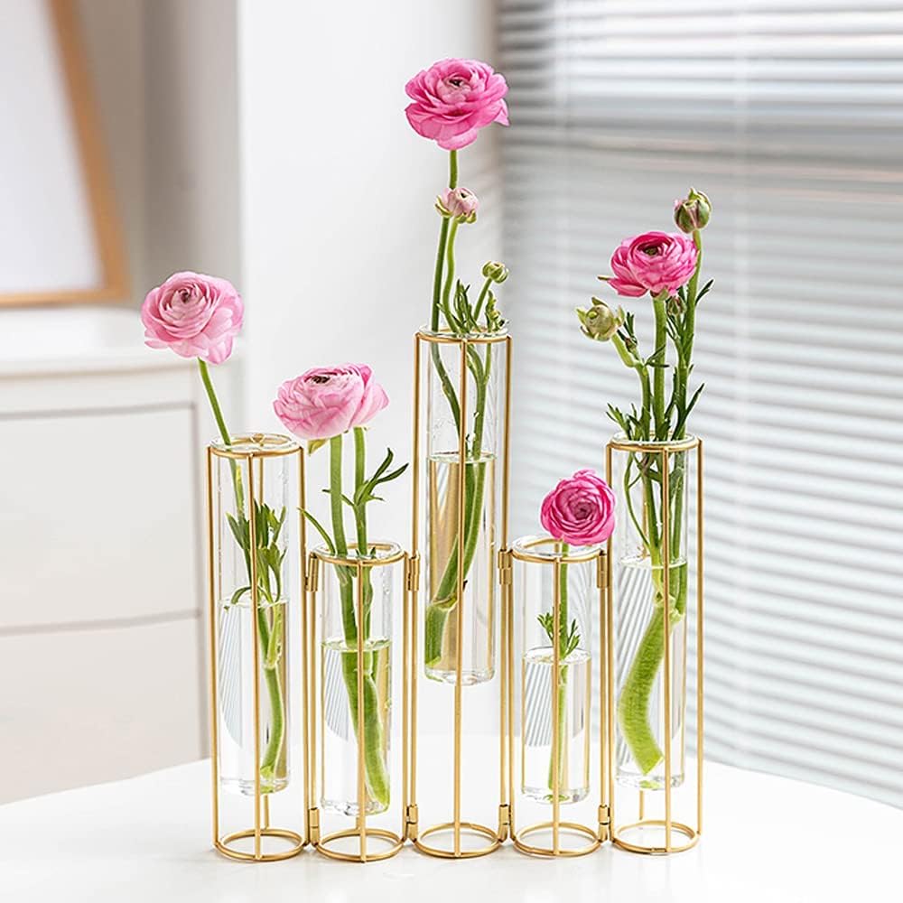 Test Tube Vase for Flowers, Glass Vase with Metal Stand Racks ...