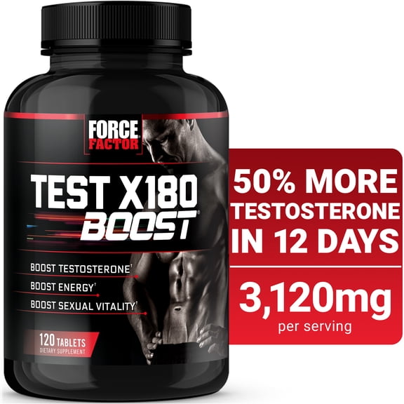 Force Factor Test X180 Boost, Testosterone Booster for Men with Boron, Fenugreek & Tribulus Terrestris for Muscle, Libido & Men’s Health, 120 Tablets