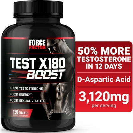 Force Factor Test X180 Boost, Testosterone Booster for Men with Boron, Fenugreek & Tribulus Terrestris for Muscle, Libido & Men’s Health, 120 Tablets