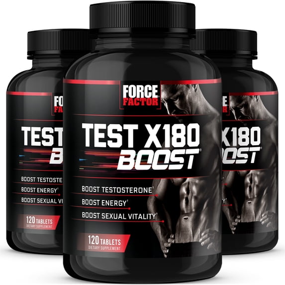 Force Factor Test X180 Boost, Testosterone Booster for Men with Boron, Fenugreek & Tribulus Terrestris for Muscle & Libido, 120 Tablets (3 Pack)