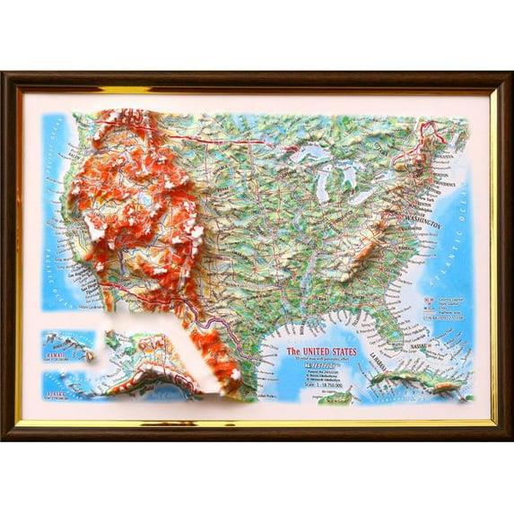 TestPlay 3084 12 x 9 in. US Raised Relief Map, Framed - Gift Size