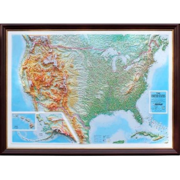 TestPlay  44 x 32 in. US Raised Relief Map, Framed - Large