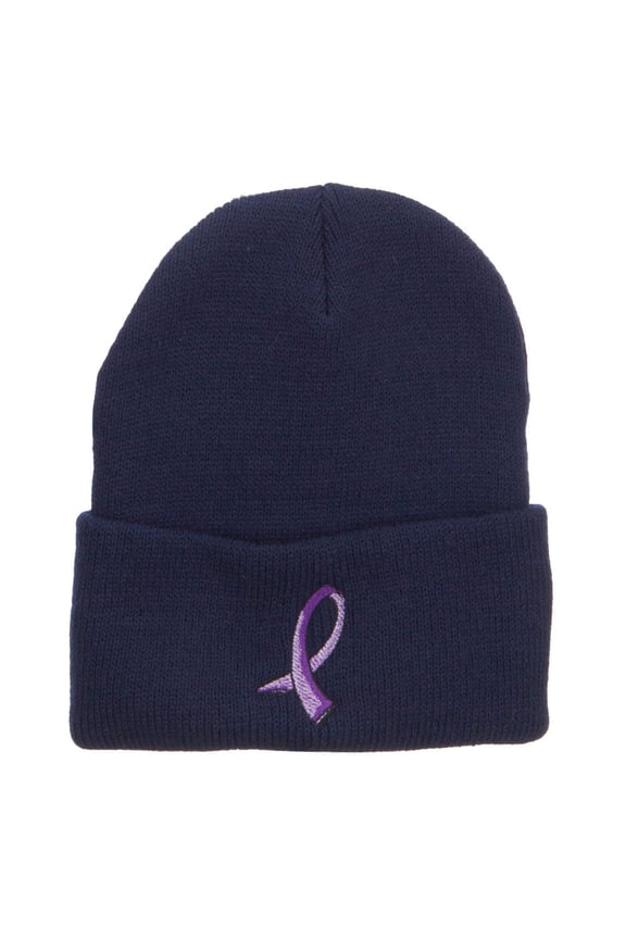 Testicular Cancer Orchid Embroidered Long Beanie - Navy OSFM