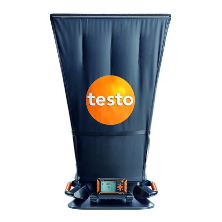 Testo 420 Flow Hood Air Flow Meter for Airflow, air velocity, volume flow, temperature, and relative humidity HVAC Air Flow Meter CFM with Tiltable Display, Bluetooth, and App Compatibility Flow Hood with NIST