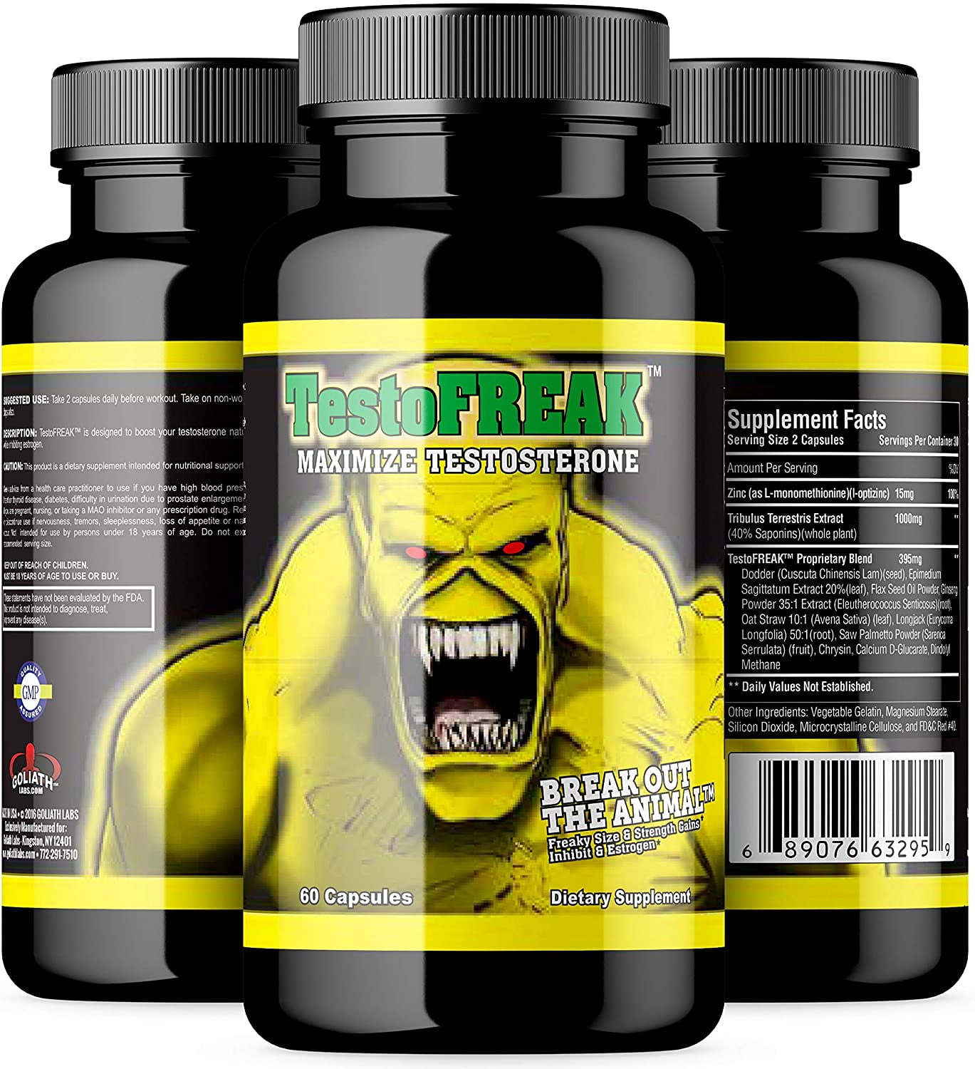 Testofreak 100٪ معزز التستوستيرون الطبيعي للحجم والقوة 60ct Max 1410mg لكل حصة من مختبرات Colassal