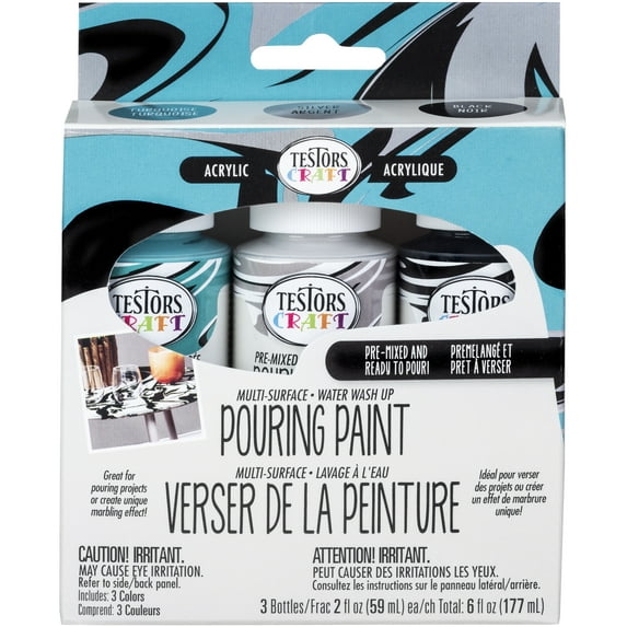 Testor Craft Pouring Paint Kits-Silver, Black, Turquoise