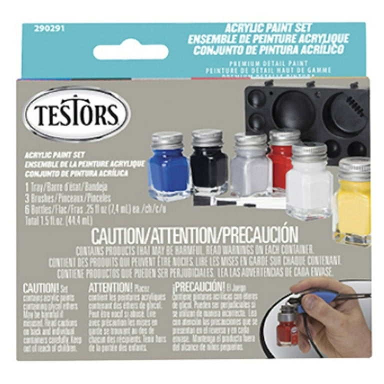 Testors Acrylic Paint Set (Blue, Black, Silver, Red, White, Yellow