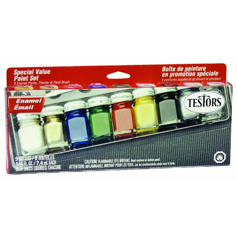  Testors Enamel Paint, Magenta, Gloss Cherry, Flat Grapefruit,  Gloss Tangerine, Gloss Grape, Gloss Bright Lime, Flat Sunflower,  Fluorescent Blue, and Clear Thinner, 1.75 Ounce (Pack of 9) - with MYD Paint