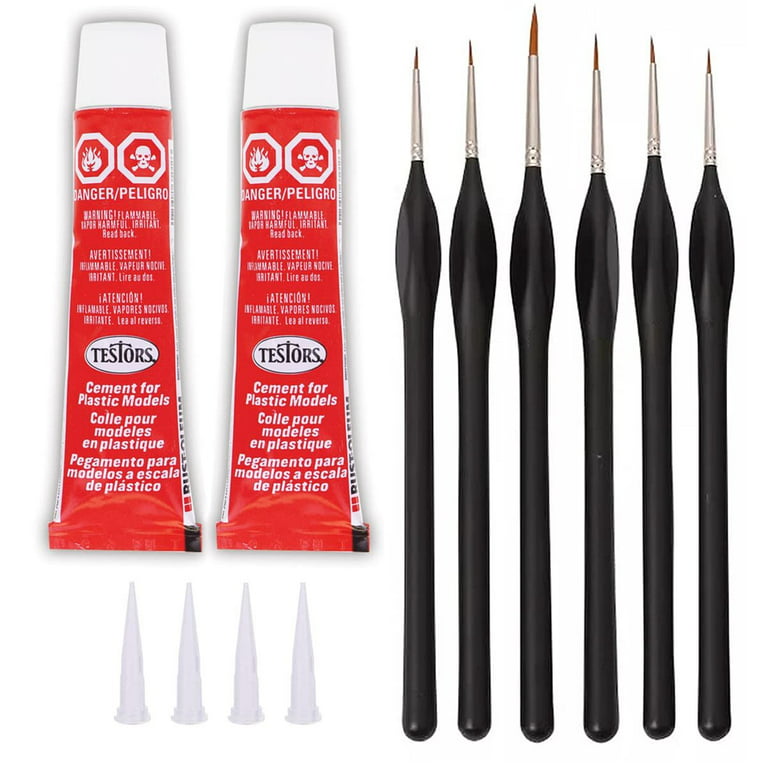 Testors Cement Plastic Model Glue Adhesive 2-Pack, 6 Fine Detail Miniatures  Paint Brushes 
