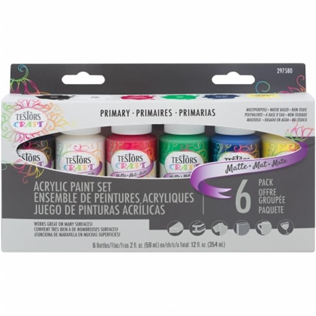 Testors Craft Acrylic Paint Set 6/Pkg-Primary Matte