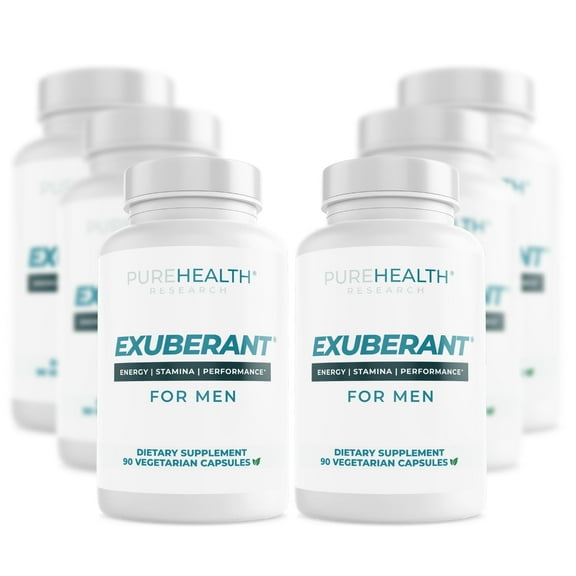 Testosterone Booster Exuberant for Men by PureHealth Research, 6 Bottles