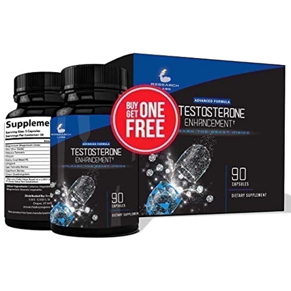 Pharmacist Recommended 2 for 1 Offer 180ct Testosterone Booster Enhancement by Research Labs. Increase Lean Muscle Energy Strength. Saw Palmetto, Tribulus, Tongkat Ali, Goat Weed, Zinc
