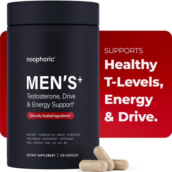 Noophoric Testosterone Booster for Men with KSM-66 Ashwagandha, Tongkat Ali & Boron, 120 Capsules