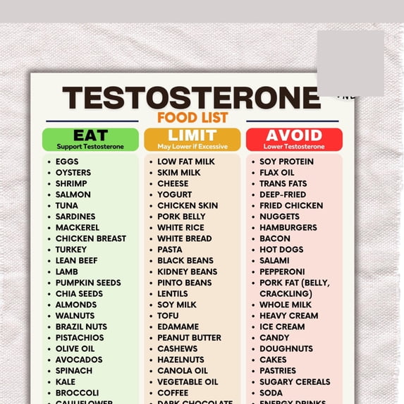 Testosterone Food List Poster, Men's Health And Nutrition Guide Poster ...