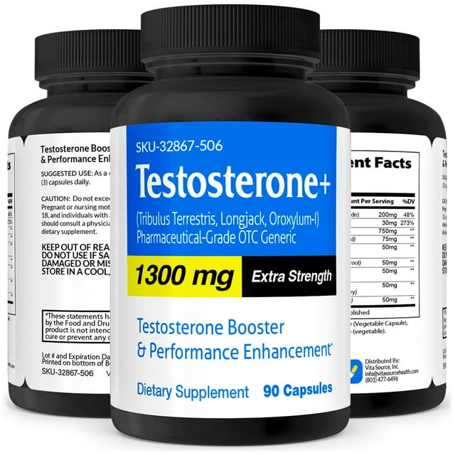 Vitasource Testosterone Booster for Men, Pharmaceutical Grade OTC, 90 Pills, Enhancement