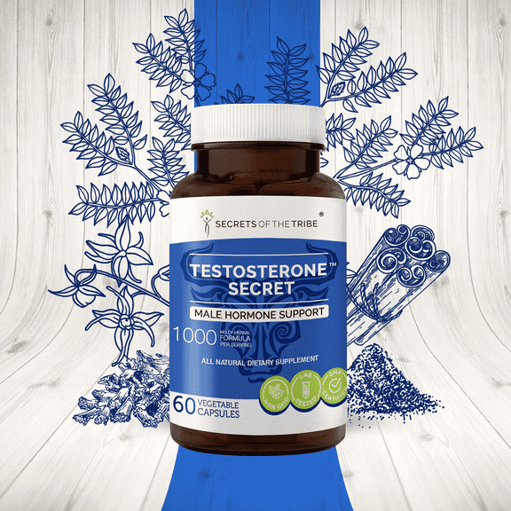 Secrets of the Tribe Testosterone Secret Capsules Dietary Supplement, Natural Herb Blend, Made from Pine Pollen, Astragalus, Tribulus, Barrenwort - Horny goat weed, Cinnamon 60 Count