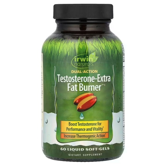 Irwin Naturals Testosterone Extra Fat Burner, Dual-Action Men's Dietary Supplement 60 Liquid Soft-Gels