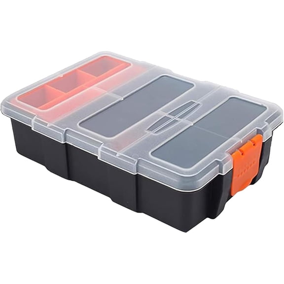 Tesyar 10 Compartment Small Parts Storage Box, Plastic Hardware Organizer with Removable Dividers for Screws Nails Bolts