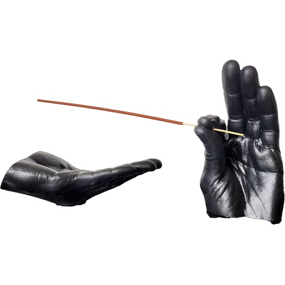 Tesyar 2-Piece Resin Hand Incense Holder Set, Sculptural Stick Holder & Palm Ash Tray, Modern Tabletop Home Decor(Black)