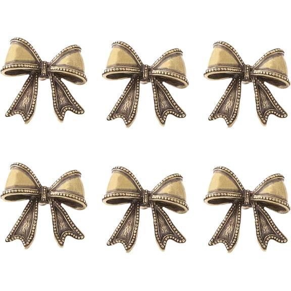 Tesyar 6 Pack Solid Brass Bow Cabinet Knobs, Antique Bronze Bowknot Drawer Pull Handles for Kitchen Bedroom Furniture (Bronze)