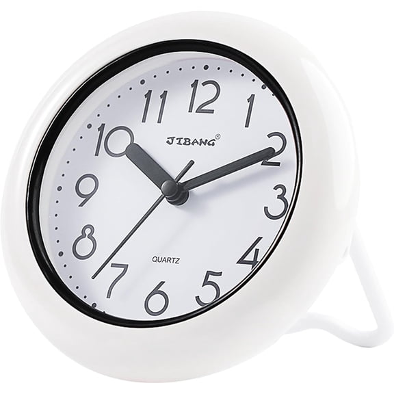 Tesyar 7 Inch Waterproof Bathroom Wall Clock, Dual Hanging/Stand Design, Silent Non-Ticking Clock with Built-in Towel Hook for Kitchen & Shower