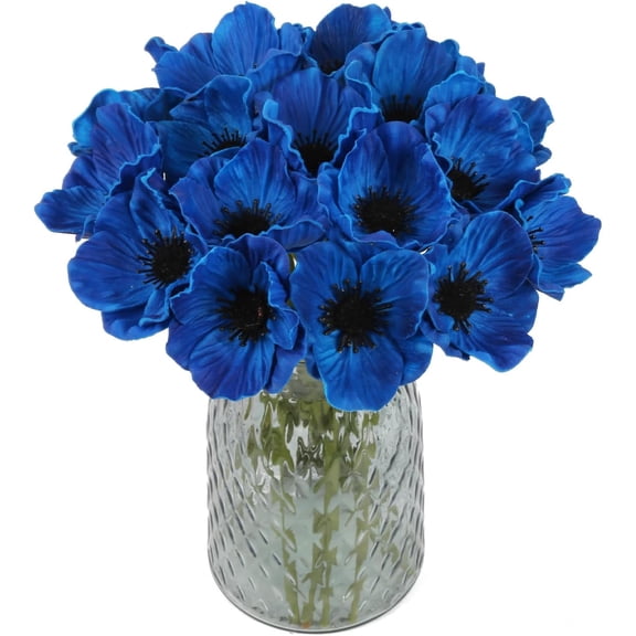 Tesyar Artificial Poppy Flowers, Soft PU Petals with Bendable Wire Stems, 20 Pack(Blue)
