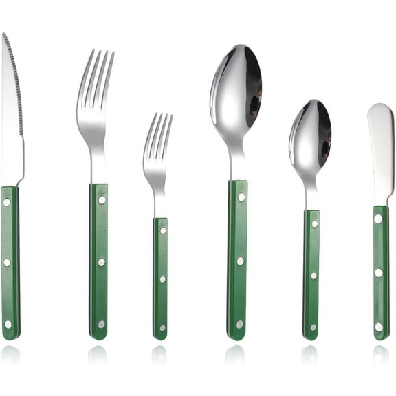 Tesyar Retro Stainless Steel Flatware Set, Green, 6-Piece