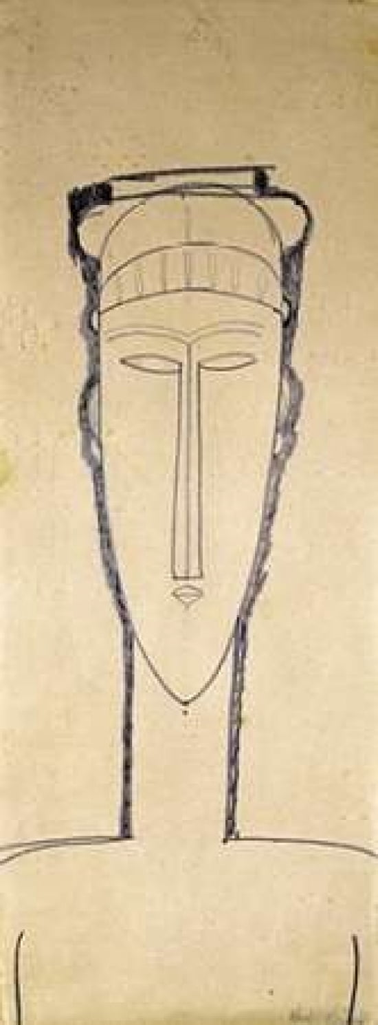 Tete De Cariatide Canvas Art - Amedeo Modigliani (24 x 48)