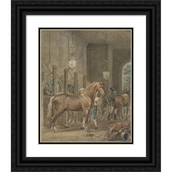 Tethart Philip Christian Haag 20x24 Black Ornate Framed Double Matted Museum Art Print Titled: Stable Interior (1780)