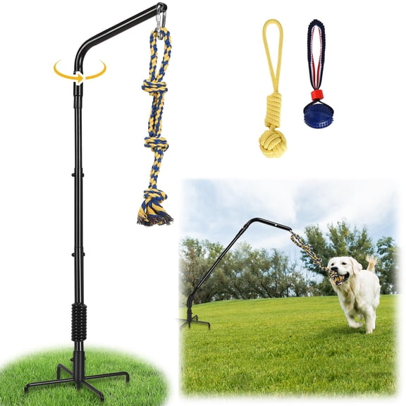 Tether Dog Play Rack with 3 Tug Ropes, Adjustable Height, Outdoor Use for All Dog Sizes