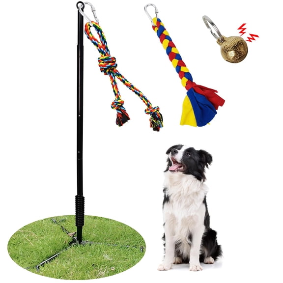 Tether Outdoor Dog Interactive Tug-of-War Toy with 2 Ropes and Bell