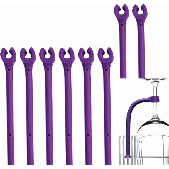 Tether Silicone Dishwasher Attachment Silicone Stemware Saver Flexible Stemware Holder Dishwasher Wine Glass Protector (Purple/8 pcs)