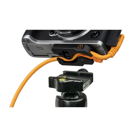 Tether Tools LeverLock Plate and TetherPro Optima 10G 31' USB-C Straight to USB-C Right Angle Cable, Orange