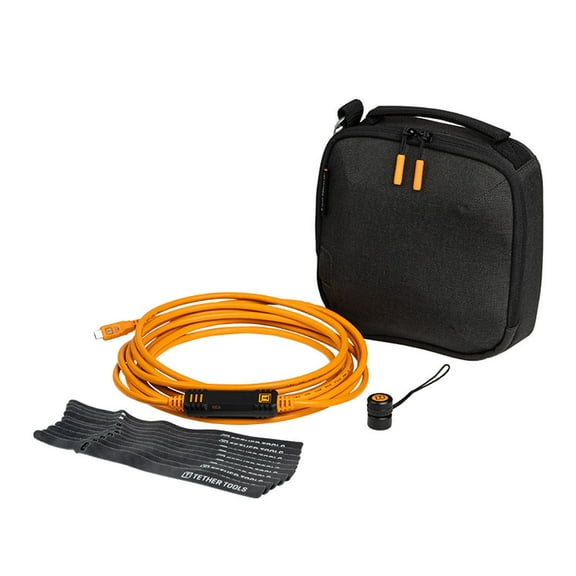 Tether Tools Starter Tethering Kit with TetherPro Optima 10G 15' USB-C Straight to USB-C Straight Cable, Orange, TetherGuard and Bag